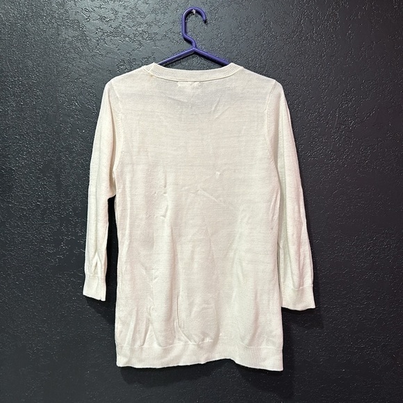 NEW YORK & COMPANY 3/4 Sleeve Women’s Silver Beaded Snow Flake Sweater Size L - Picture 9 of 10